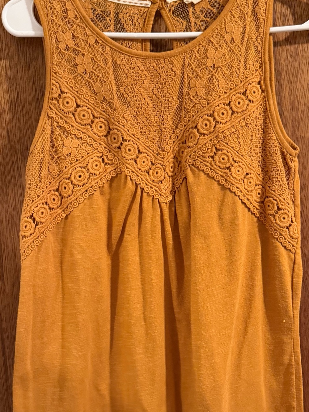 Crochet Yoke Sleeveless Tank Top - Mustard